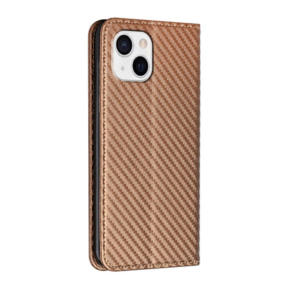 ELECTROPRIME For iPhone 15 Carbon Fiber Texture Flip Holder Leather Phone Case(Brown)