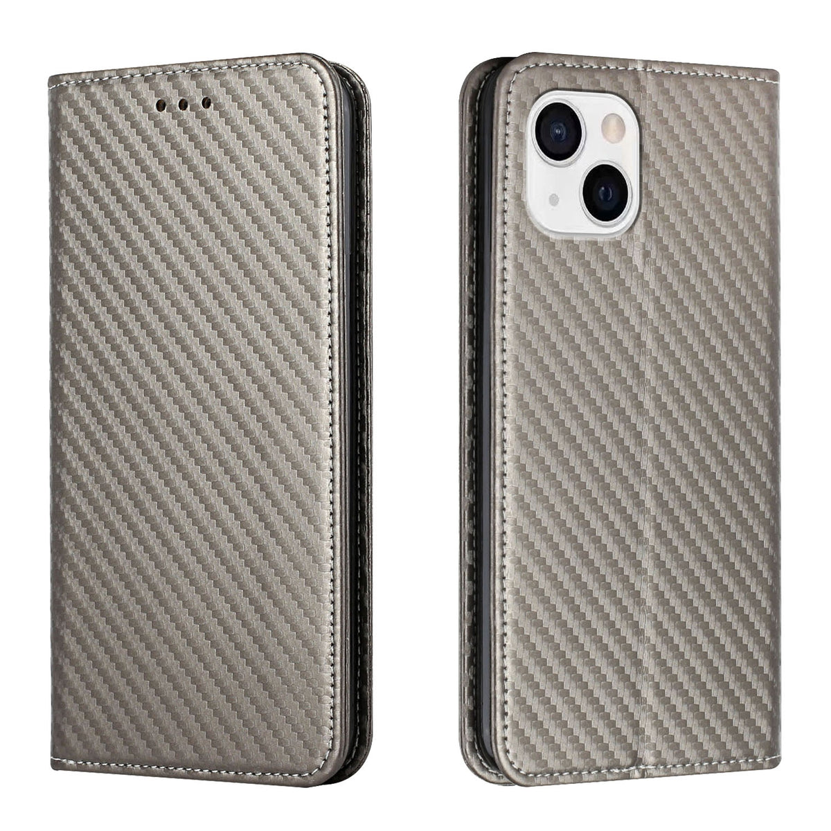 ELECTROPRIME For iPhone 15 Carbon Fiber Texture Flip Holder Leather Phone Case(Grey)