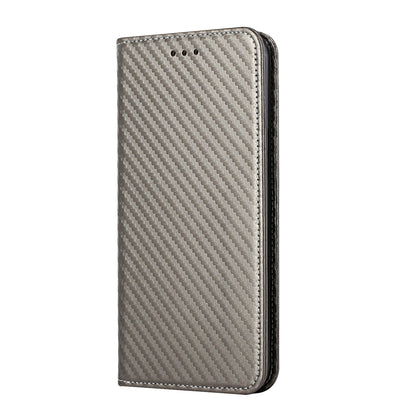 ELECTROPRIME For iPhone 15 Carbon Fiber Texture Flip Holder Leather Phone Case(Grey)