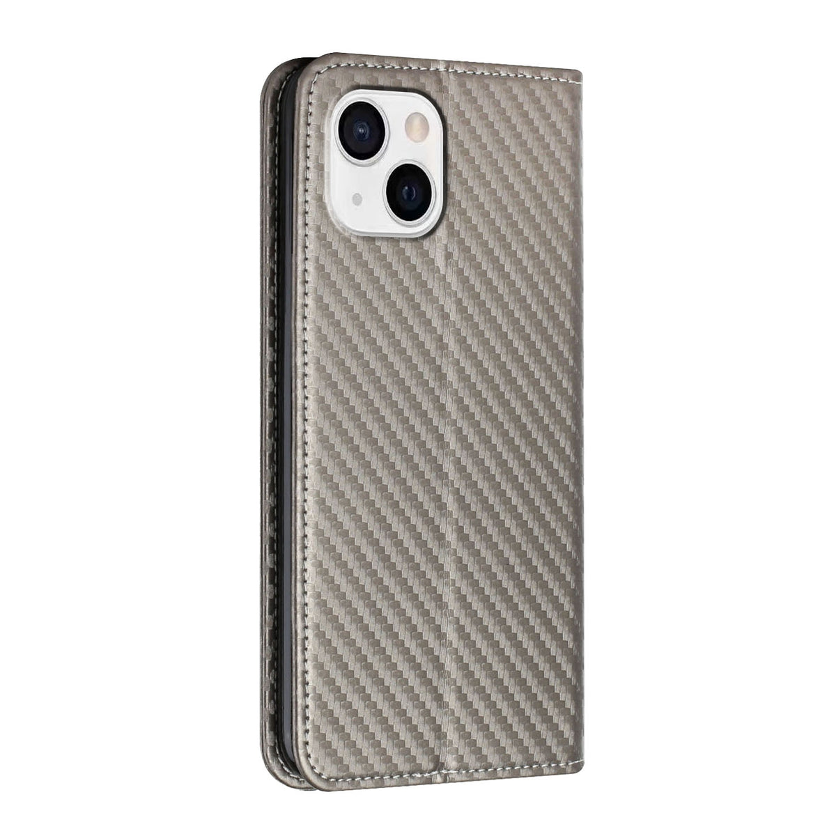 ELECTROPRIME For iPhone 15 Carbon Fiber Texture Flip Holder Leather Phone Case(Grey)
