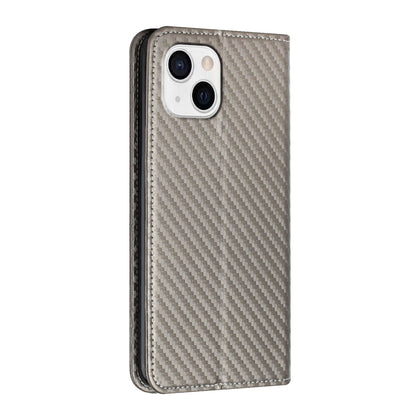 ELECTROPRIME For iPhone 15 Carbon Fiber Texture Flip Holder Leather Phone Case(Grey)