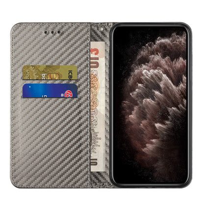 ELECTROPRIME For iPhone 15 Carbon Fiber Texture Flip Holder Leather Phone Case(Grey)