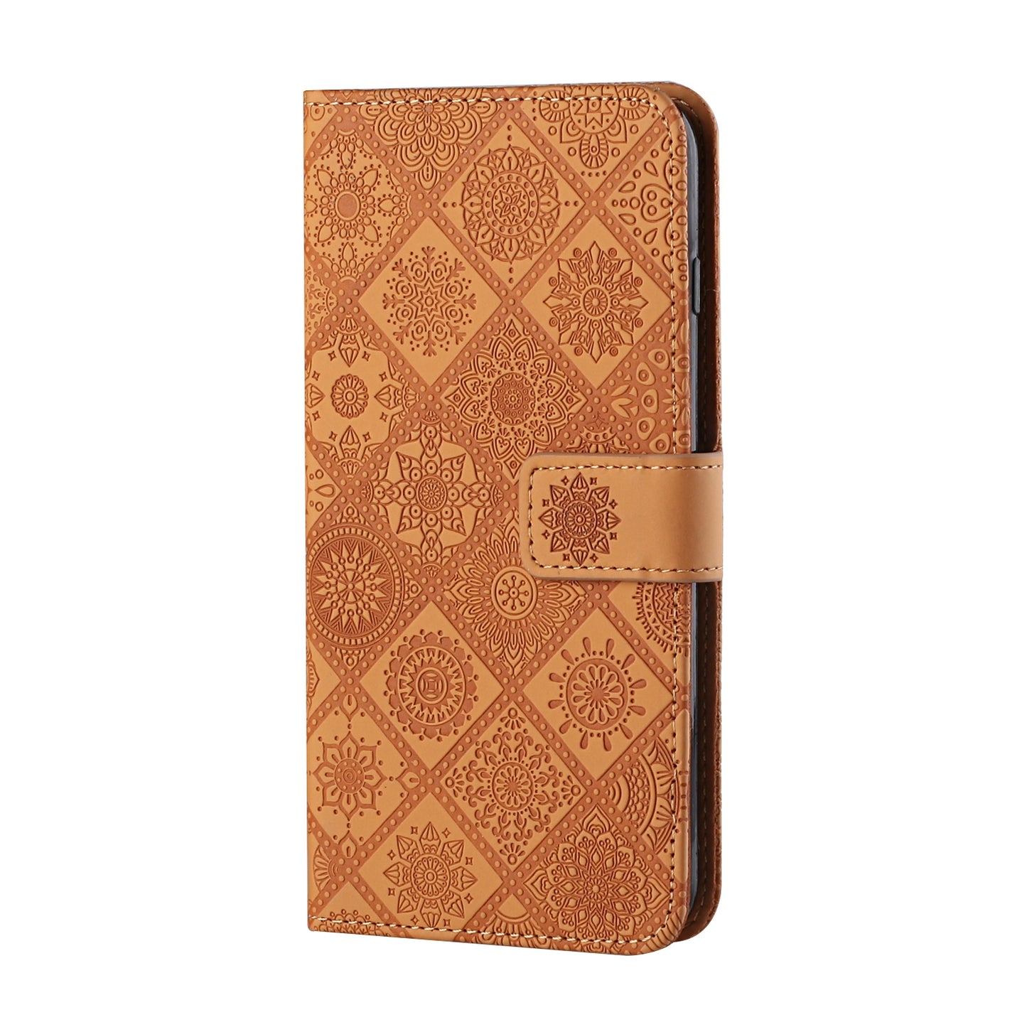 ELECTROPRIME For iPhone 15 Ethnic Style Embossed Pattern Leather Phone Case(Brown)