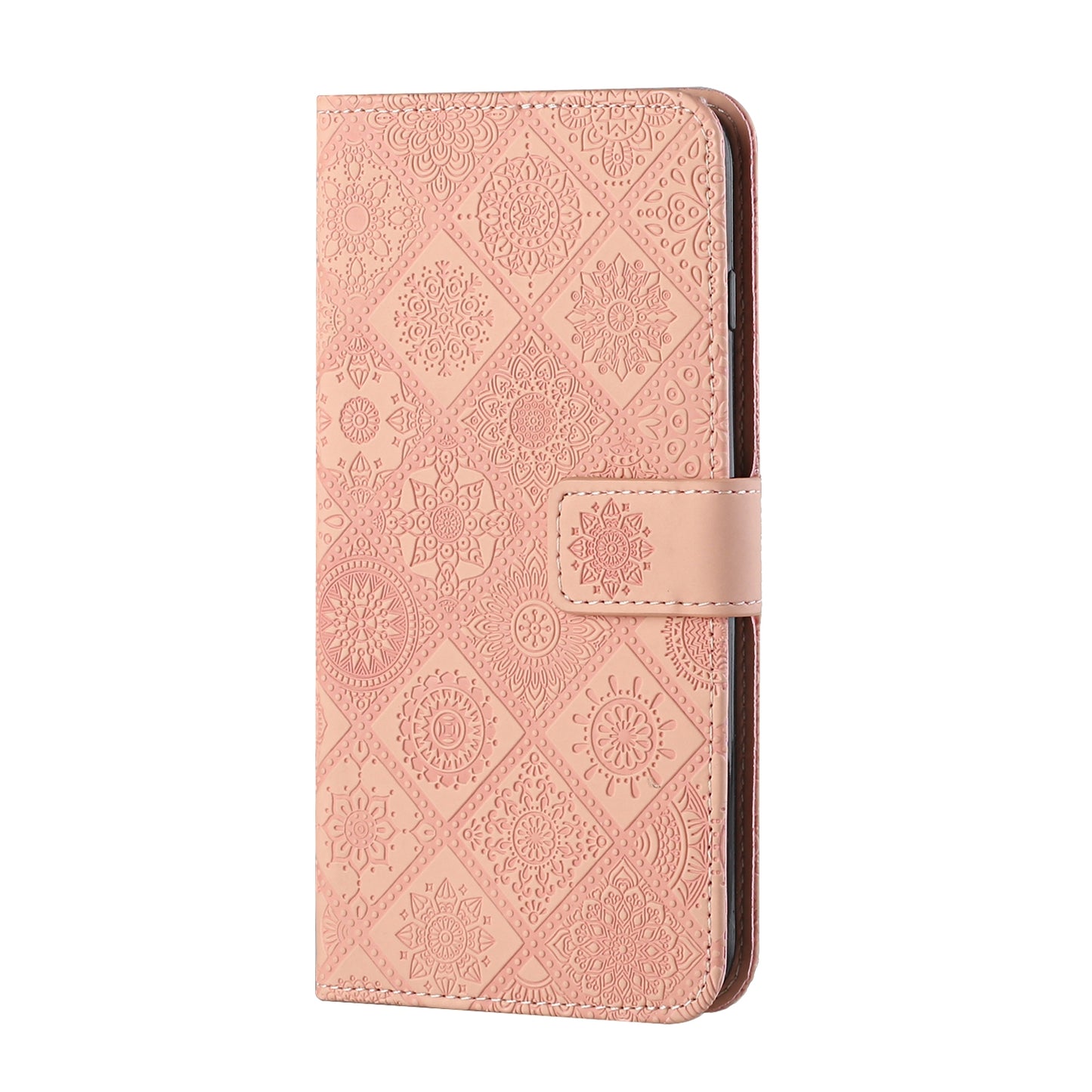 ELECTROPRIME For iPhone 15 Ethnic Style Embossed Pattern Leather Phone Case(Pink)