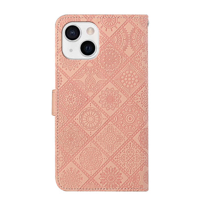 ELECTROPRIME For iPhone 15 Ethnic Style Embossed Pattern Leather Phone Case(Pink)