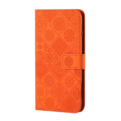 ELECTROPRIME For iPhone 15 Ethnic Style Embossed Pattern Leather Phone Case(Orange)