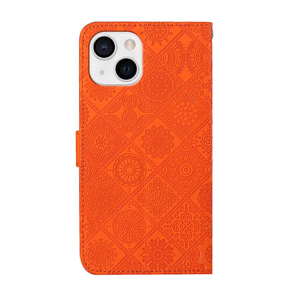 ELECTROPRIME For iPhone 15 Ethnic Style Embossed Pattern Leather Phone Case(Orange)