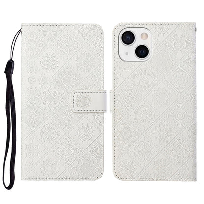 ELECTROPRIME For iPhone 15 Ethnic Style Embossed Pattern Leather Phone Case(White)