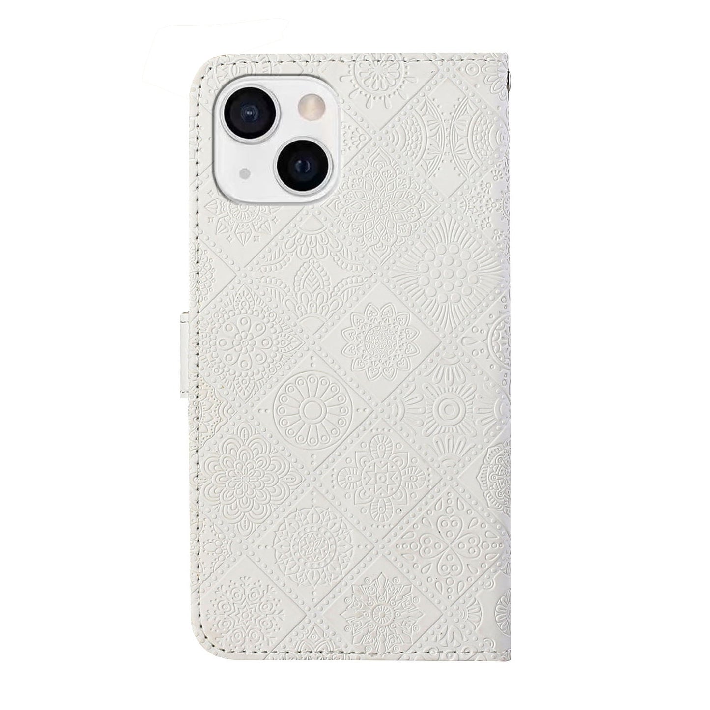ELECTROPRIME For iPhone 15 Ethnic Style Embossed Pattern Leather Phone Case(White)