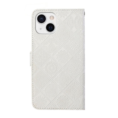 ELECTROPRIME For iPhone 15 Ethnic Style Embossed Pattern Leather Phone Case(White)