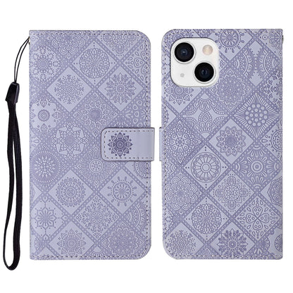ELECTROPRIME For iPhone 15 Ethnic Style Embossed Pattern Leather Phone Case(Purple)