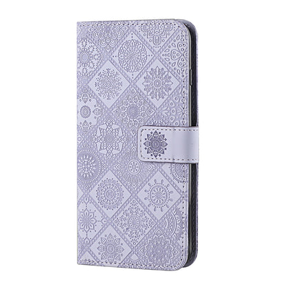 ELECTROPRIME For iPhone 15 Ethnic Style Embossed Pattern Leather Phone Case(Purple)