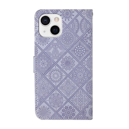 ELECTROPRIME For iPhone 15 Ethnic Style Embossed Pattern Leather Phone Case(Purple)