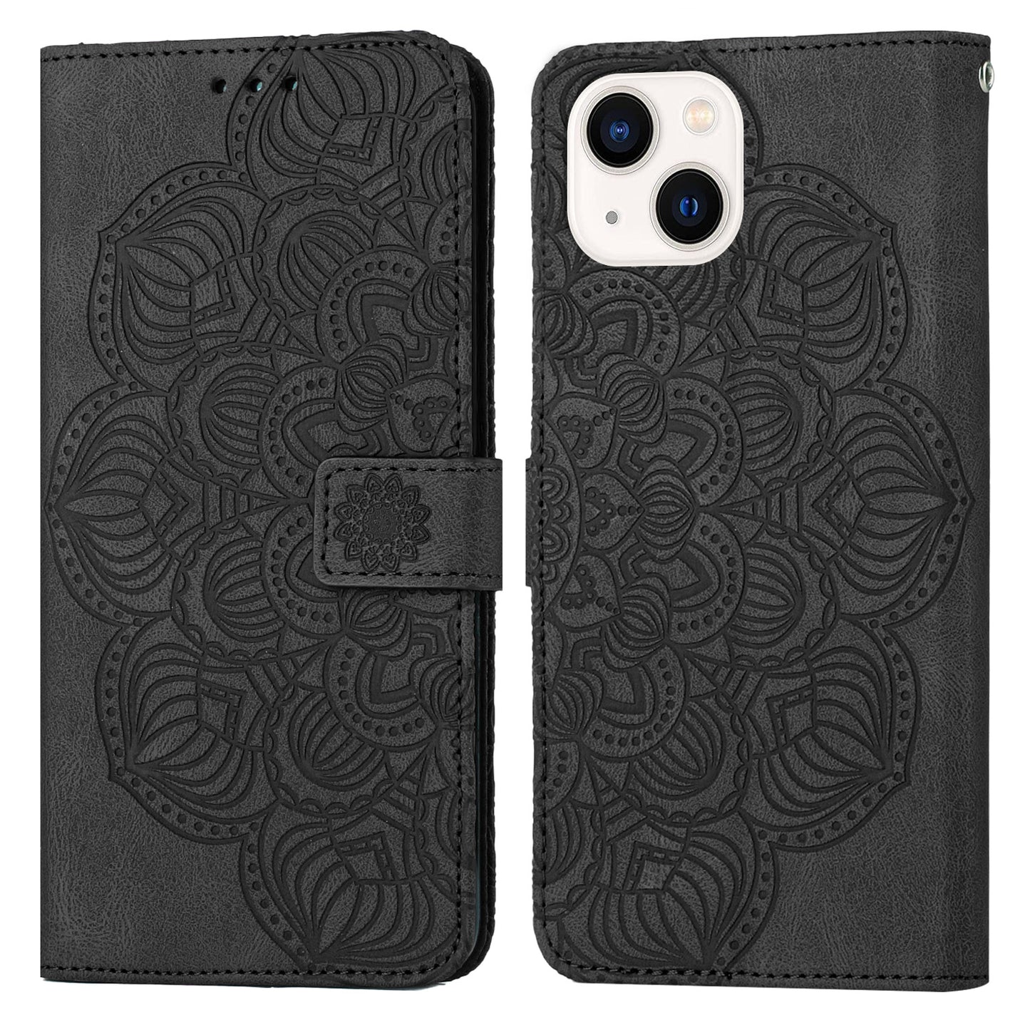 ELECTROPRIME For iPhone 15 Mandala Embossed Flip Leather Phone Case(Black)