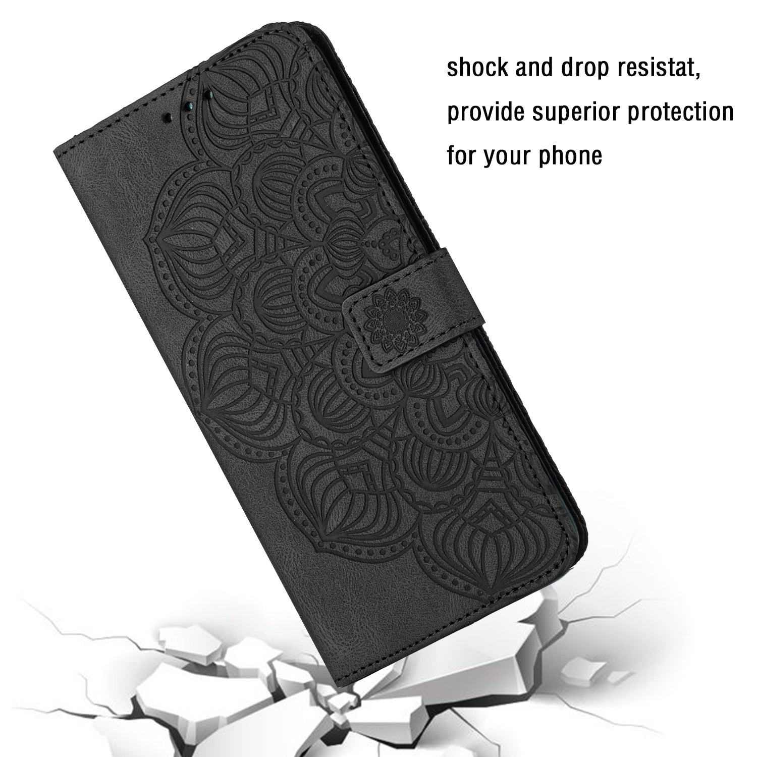 ELECTROPRIME For iPhone 15 Mandala Embossed Flip Leather Phone Case(Black)