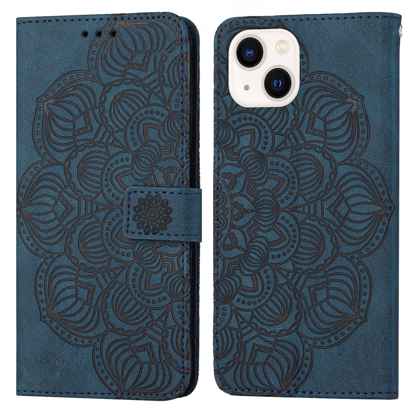 ELECTROPRIME For iPhone 15 Mandala Embossed Flip Leather Phone Case(Blue)