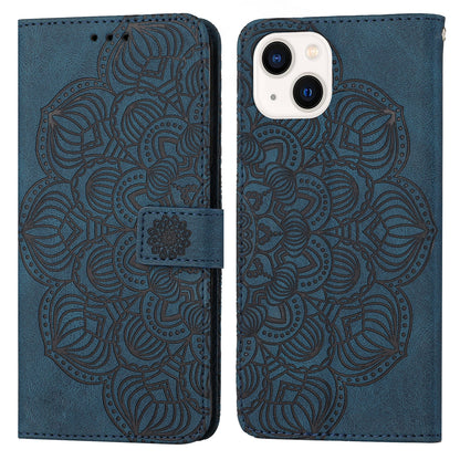 ELECTROPRIME For iPhone 15 Mandala Embossed Flip Leather Phone Case(Blue)