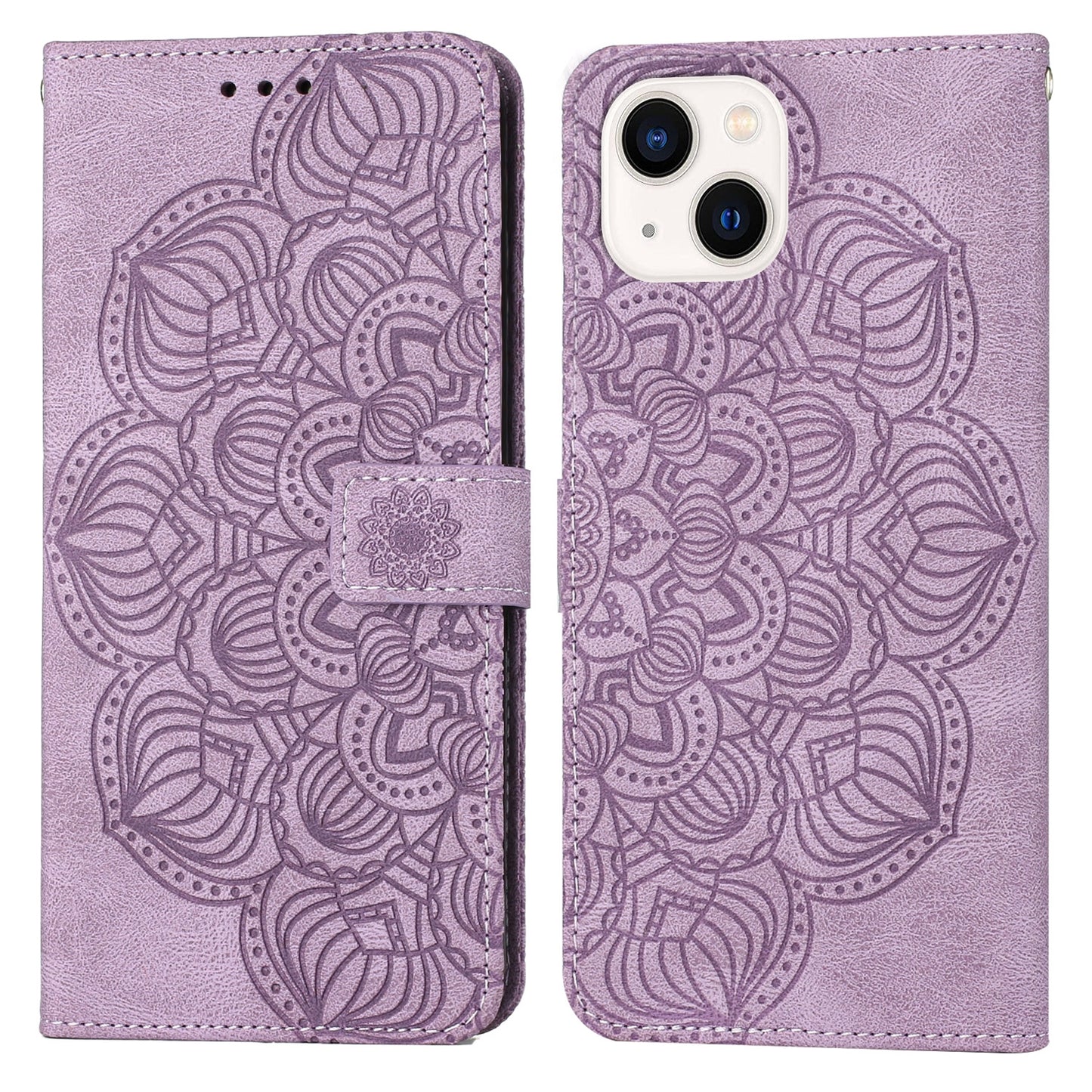 ELECTROPRIME For iPhone 15 Mandala Embossed Flip Leather Phone Case(Purple)