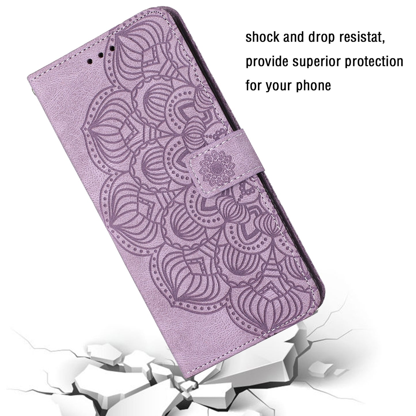 ELECTROPRIME For iPhone 15 Mandala Embossed Flip Leather Phone Case(Purple)