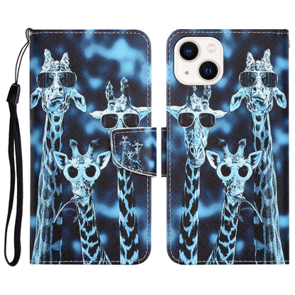 ELECTROPRIME For iPhone 15 Colored Drawing Leather Phone Case(Giraffes)