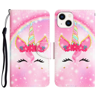 ELECTROPRIME For iPhone 15 Colored Drawing Leather Phone Case(Unicorn)