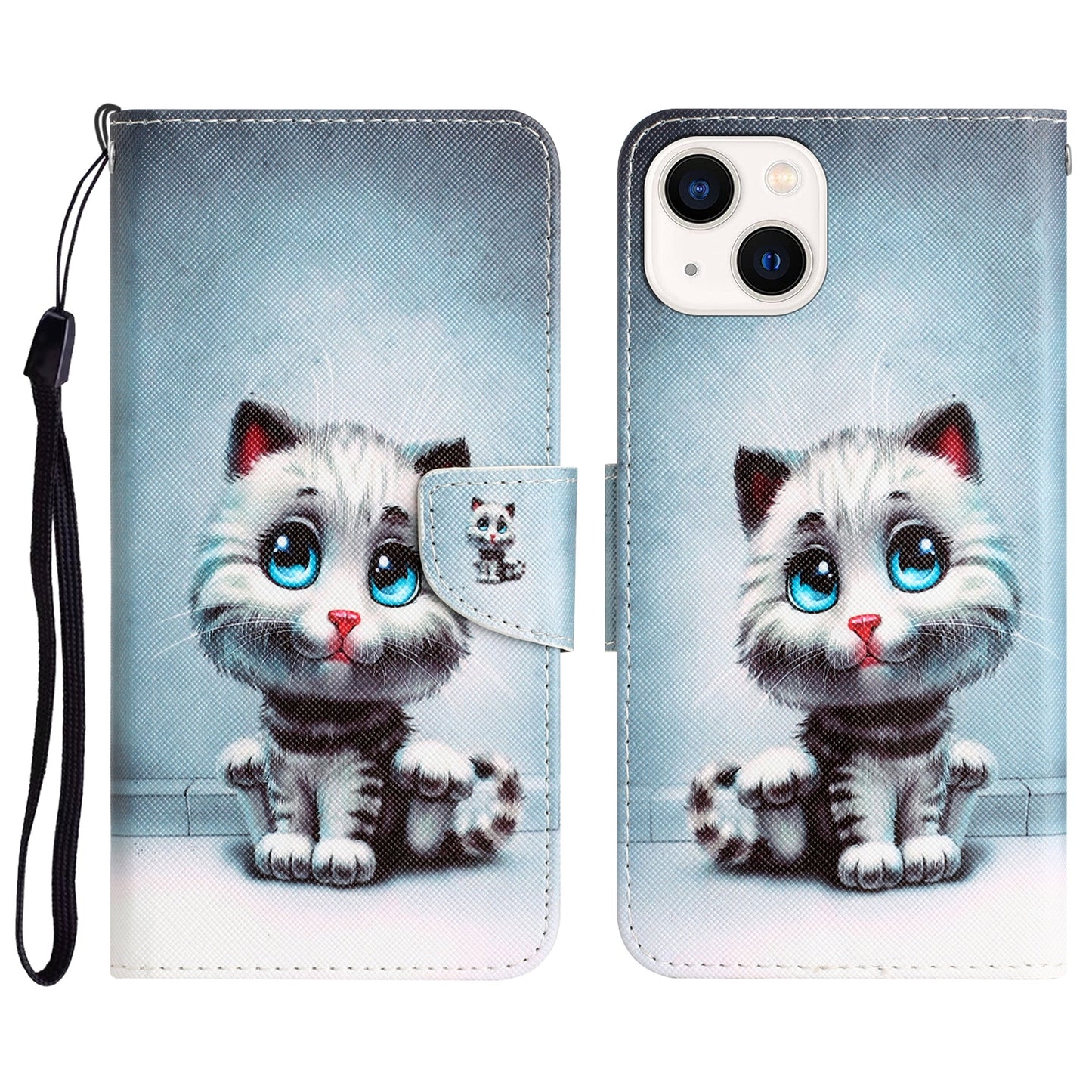 ELECTROPRIME For iPhone 15 Colored Drawing Leather Phone Case(Blue Eyes)