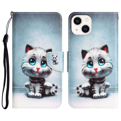 ELECTROPRIME For iPhone 15 Colored Drawing Leather Phone Case(Blue Eyes)