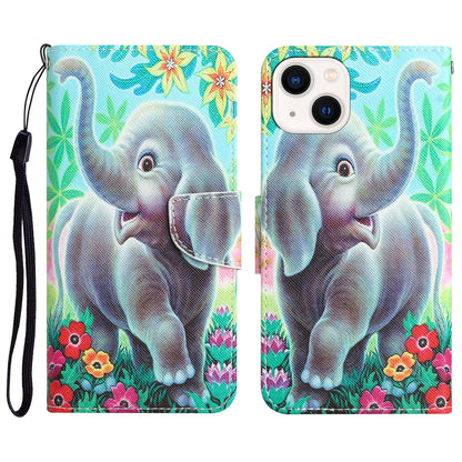 ELECTROPRIME For iPhone 15 Colored Drawing Leather Phone Case(Elephant)