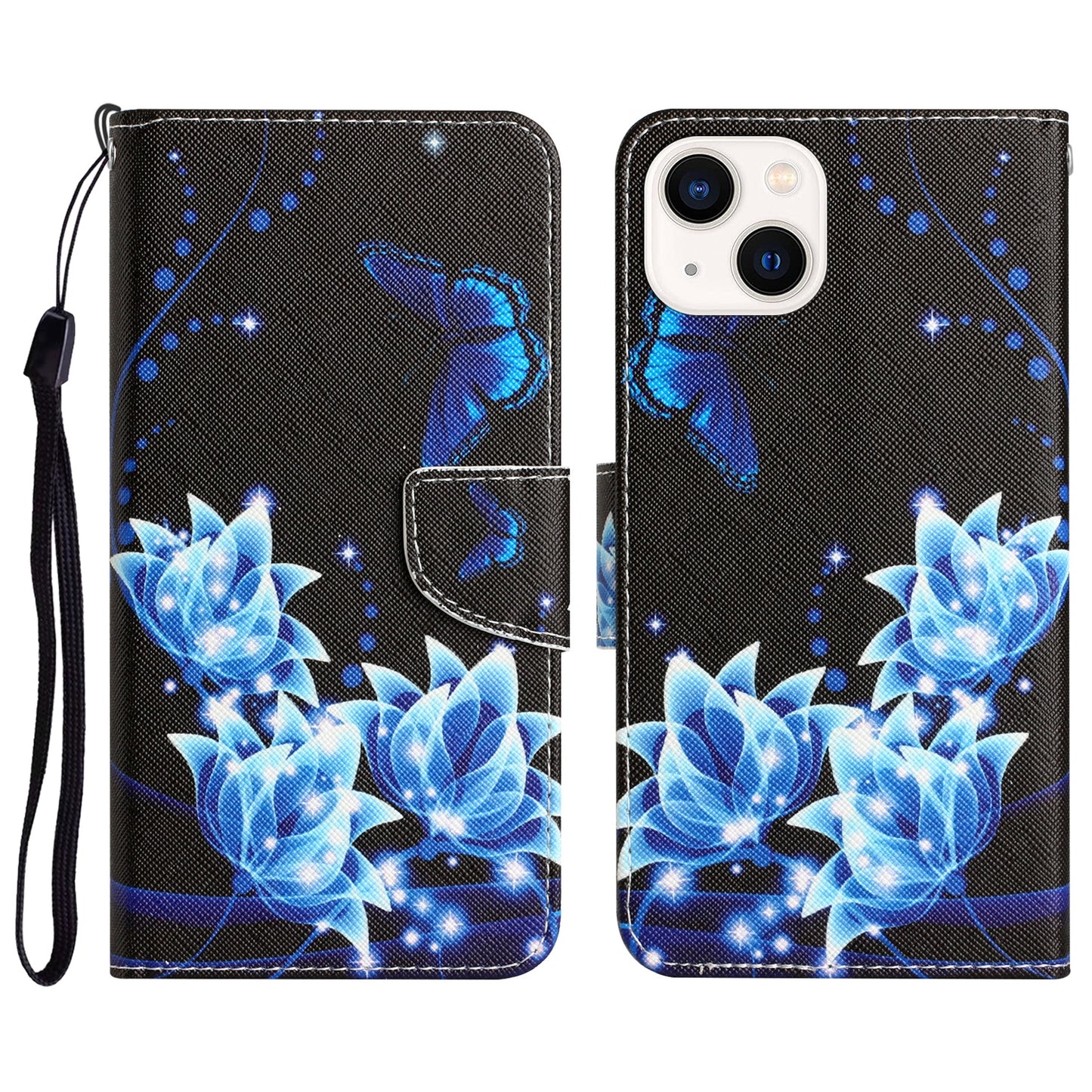 ELECTROPRIME For iPhone 15 Colored Drawing Leather Phone Case(Blue Butterfly)