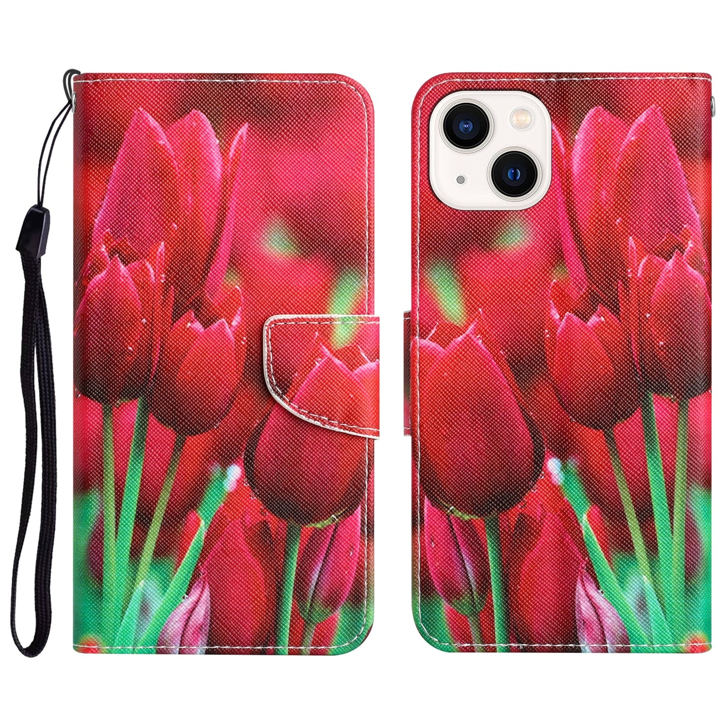 ELECTROPRIME For iPhone 15 Colored Drawing Leather Phone Case(Tulips)
