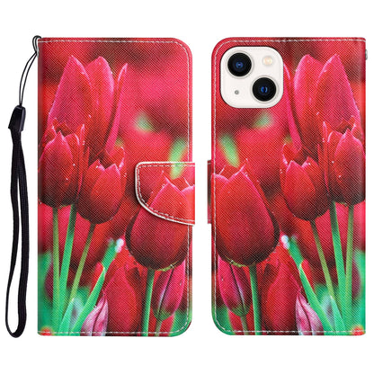 ELECTROPRIME For iPhone 15 Colored Drawing Leather Phone Case(Tulips)