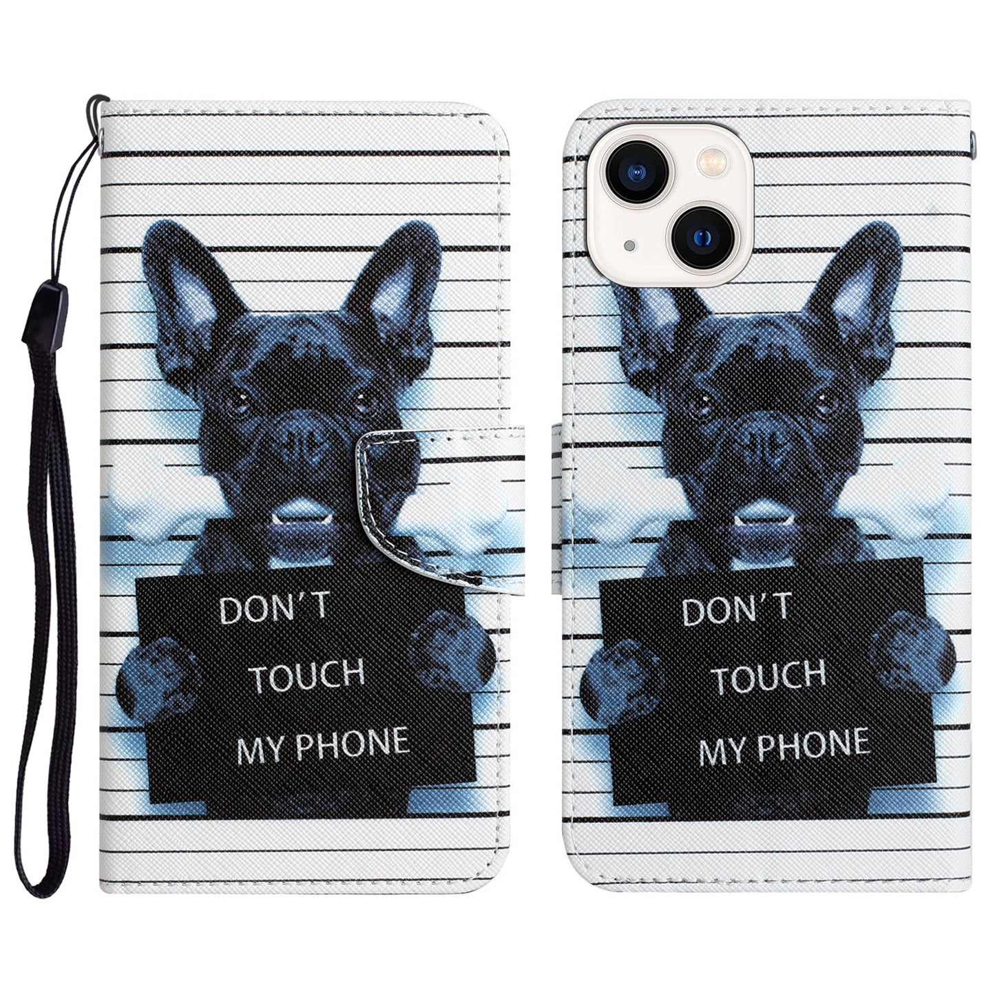 ELECTROPRIME For iPhone 15 Colored Drawing Leather Phone Case(Black Dog)