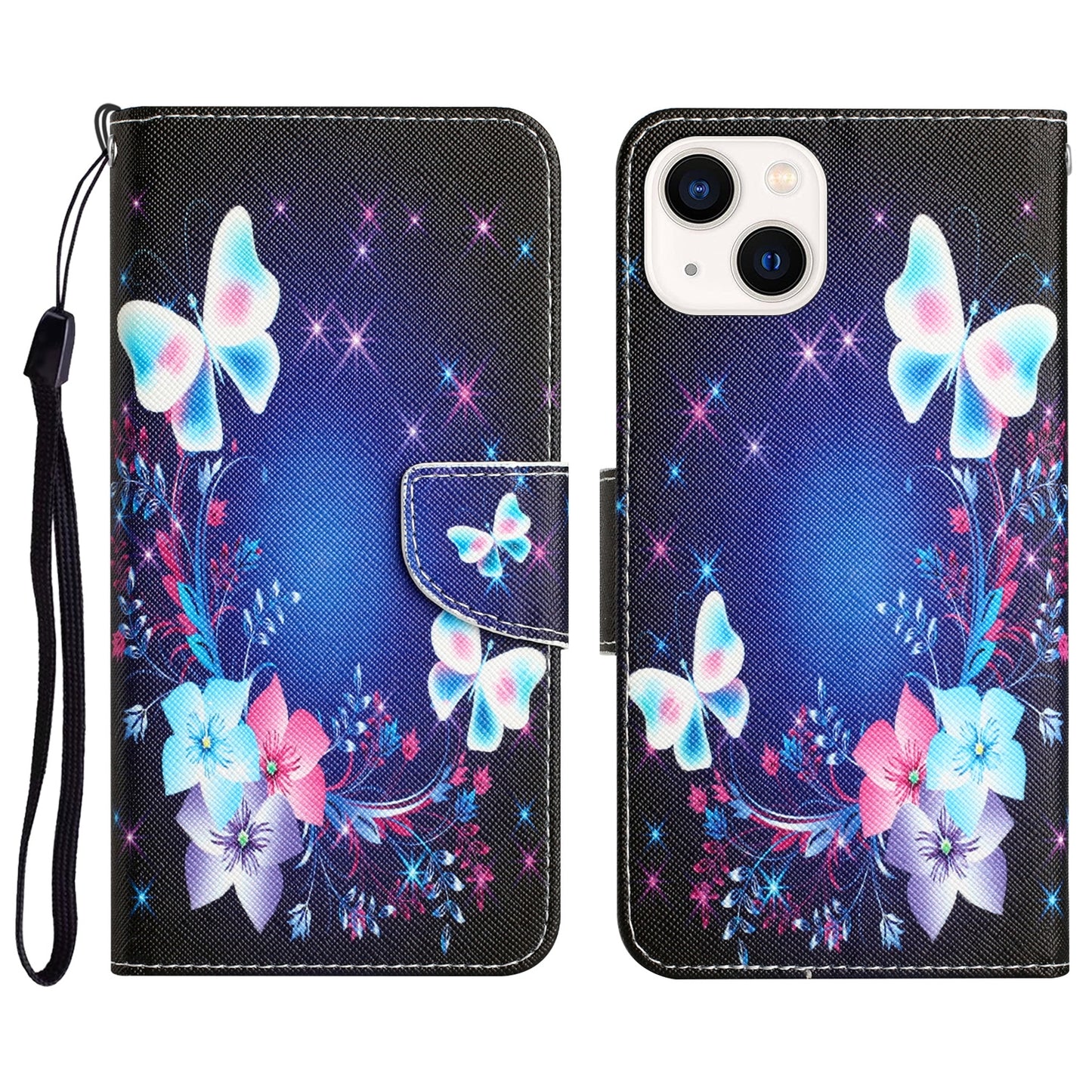 ELECTROPRIME For iPhone 15 Colored Drawing Leather Phone Case(Butterfly)