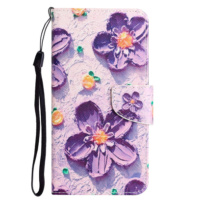 ELECTROPRIME For iPhone 15 Colored Drawing Leather Phone Case(Purple Flower)