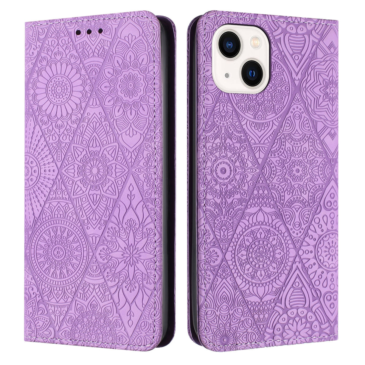 ELECTROPRIME For iPhone 15 Ethnic Embossed Adsorption Leather Phone Case(Purple)
