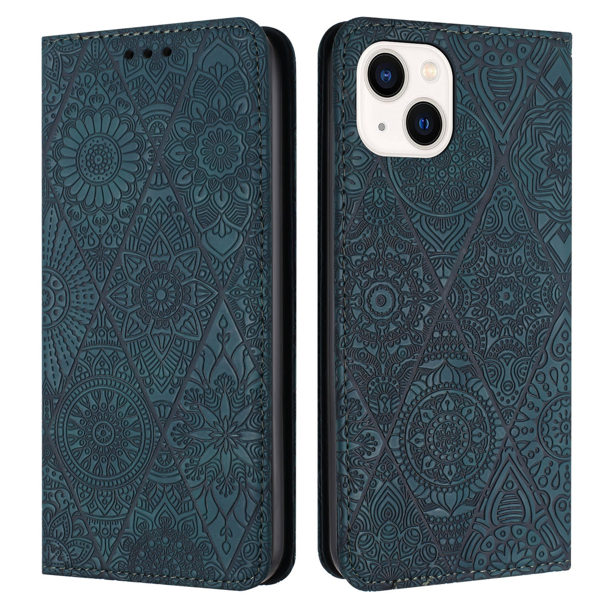 ELECTROPRIME For iPhone 15 Ethnic Embossed Adsorption Leather Phone Case(Blue)