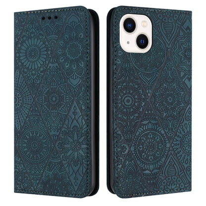 ELECTROPRIME For iPhone 15 Ethnic Embossed Adsorption Leather Phone Case(Blue)