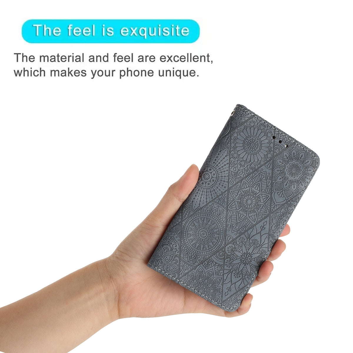 ELECTROPRIME For iPhone 15 Ethnic Embossed Adsorption Leather Phone Case(Grey)