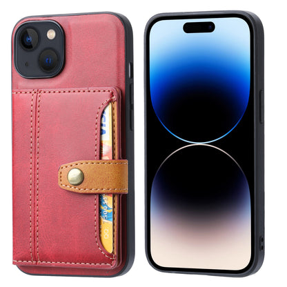 ELECTROPRIME For iPhone 15 Calfskin Card Slot TPU Hybrid PU Phone Case(Red)