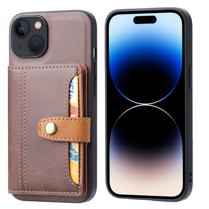 ELECTROPRIME For iPhone 15 Calfskin Card Slot TPU Hybrid PU Phone Case(Brown)