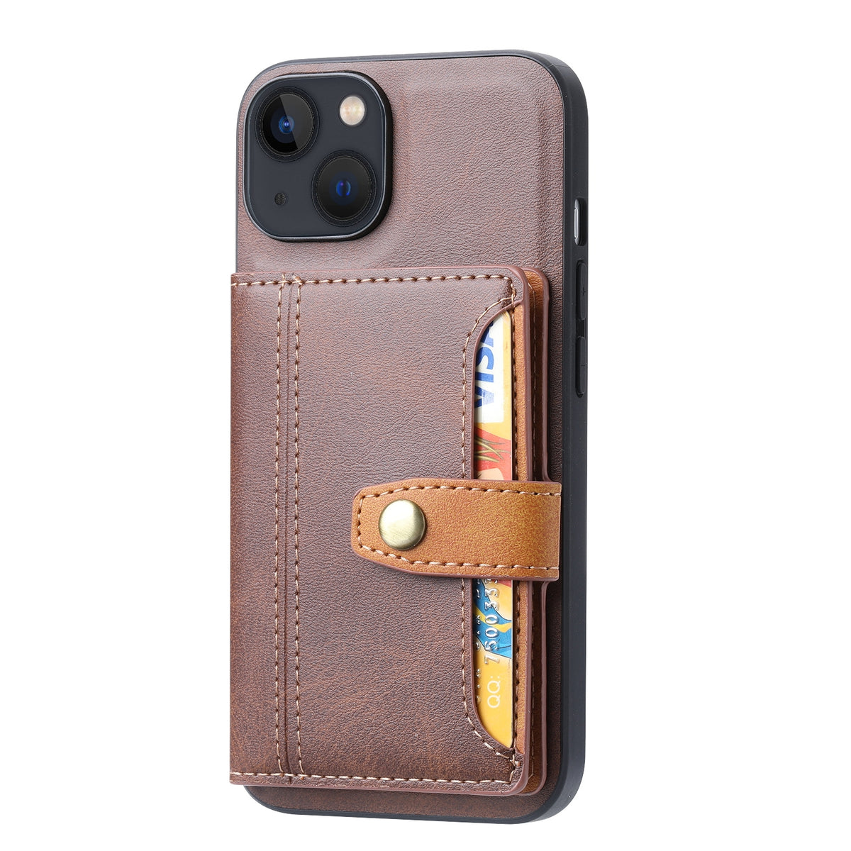 ELECTROPRIME For iPhone 15 Calfskin Card Slot TPU Hybrid PU Phone Case(Brown)