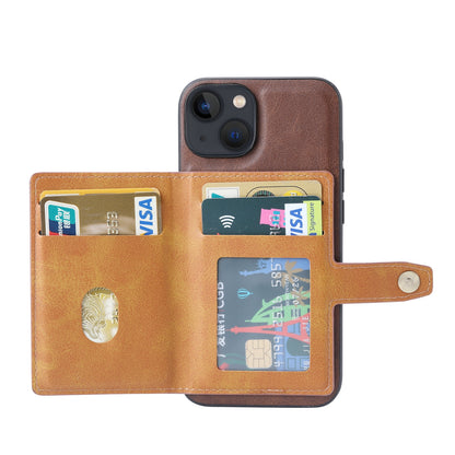 ELECTROPRIME For iPhone 15 Calfskin Card Slot TPU Hybrid PU Phone Case(Brown)