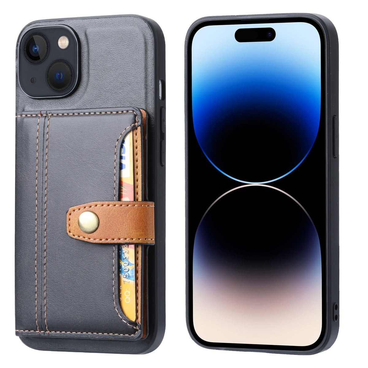 ELECTROPRIME For iPhone 15 Plus Calfskin Card Slot TPU Hybrid PU Phone Case(Black)