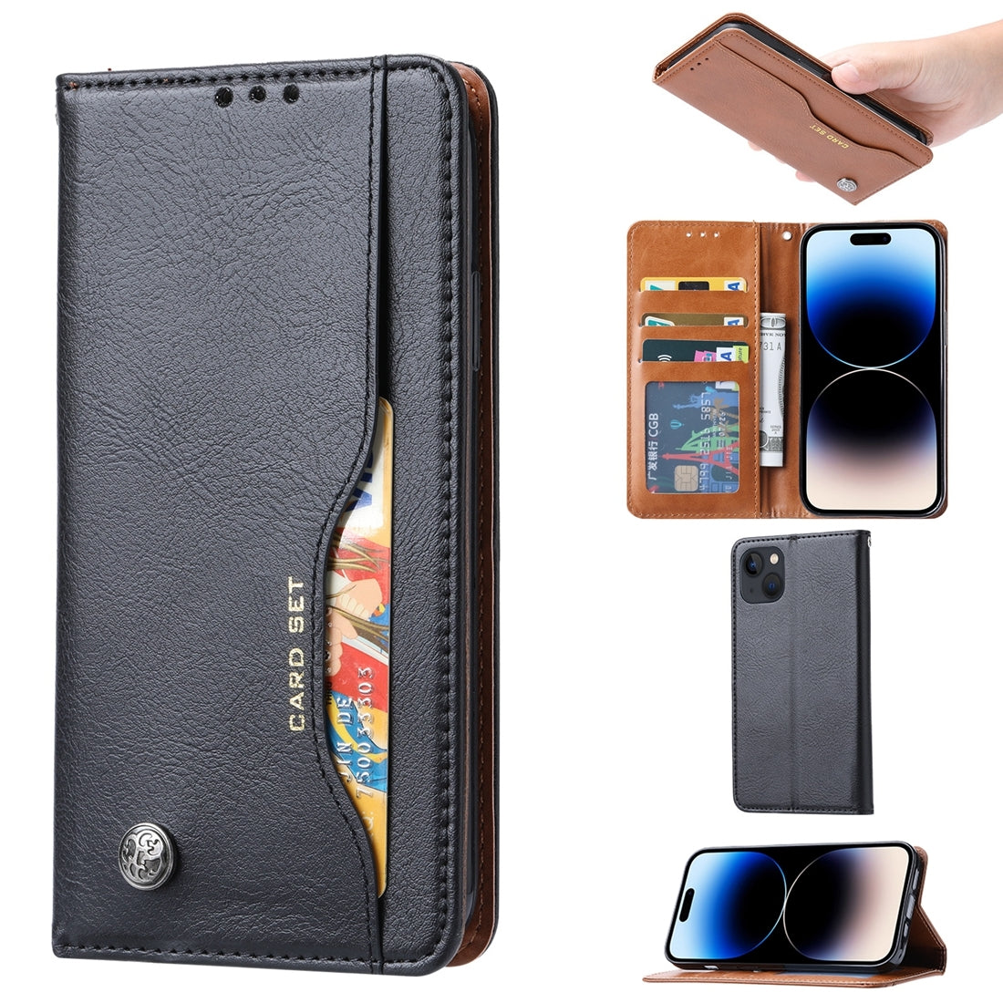 ELECTROPRIME For iPhone 15 Knead Skin Texture Flip Leather Phone Case(Black)