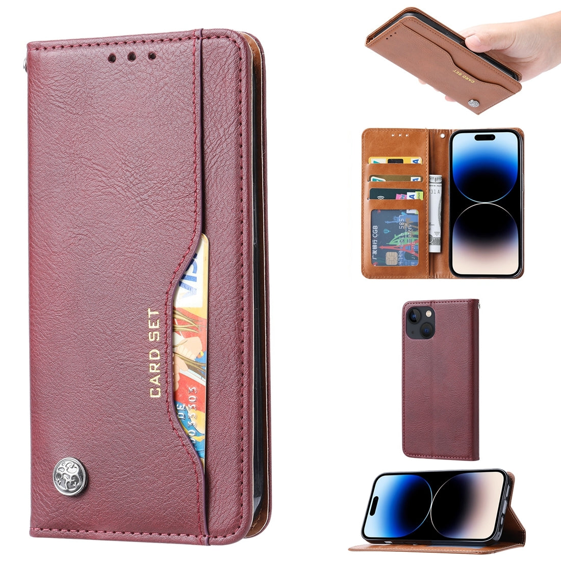 ELECTROPRIME For iPhone 15 Knead Skin Texture Flip Leather Phone Case(Wine Red)