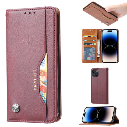 ELECTROPRIME For iPhone 15 Knead Skin Texture Flip Leather Phone Case(Wine Red)
