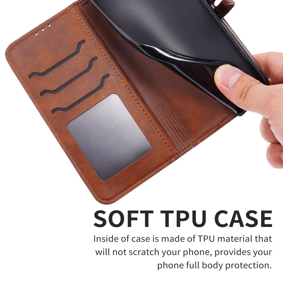 ELECTROPRIME For iPhone 15 Embossed Happy Cat Pattern Flip Leather Phone Case(Brown)