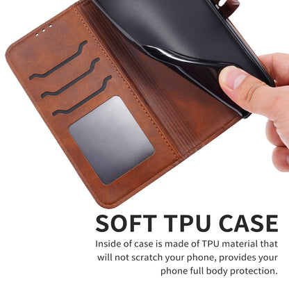 ELECTROPRIME For iPhone 15 Embossed Happy Cat Pattern Flip Leather Phone Case(Brown)