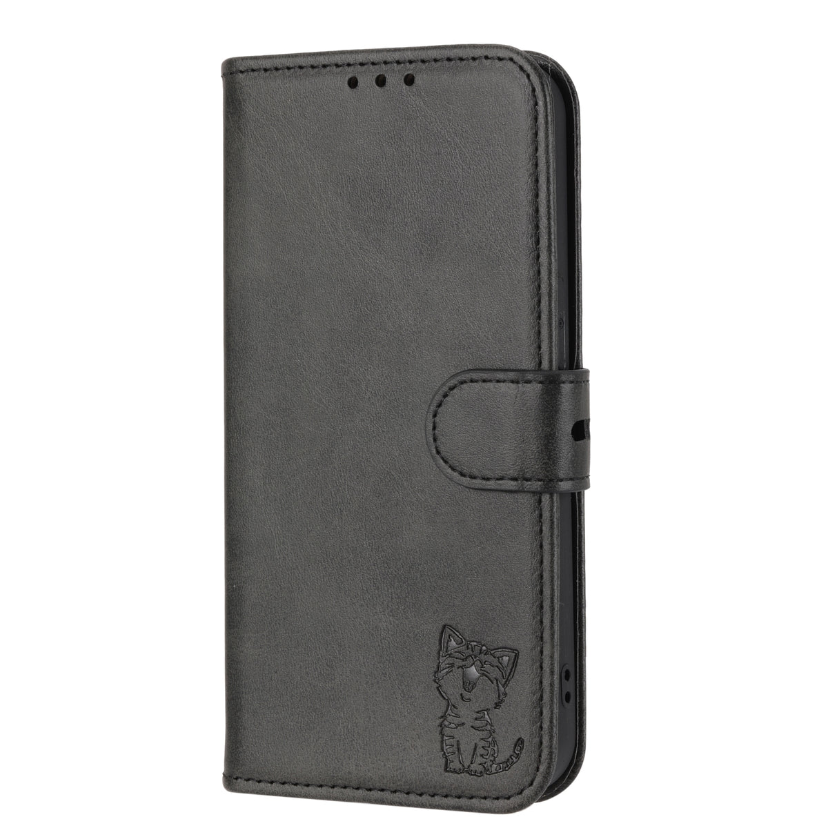 ELECTROPRIME For iPhone 15 Embossed Happy Cat Pattern Flip Leather Phone Case(Black)