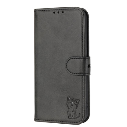 ELECTROPRIME For iPhone 15 Embossed Happy Cat Pattern Flip Leather Phone Case(Black)